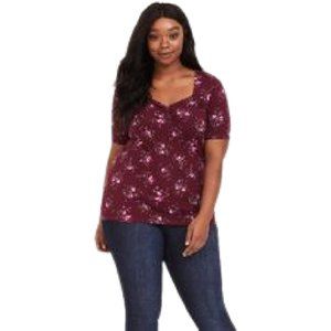 🎈 2/$20 -Torrid Burgundy Floral Sweetheart Top 2X